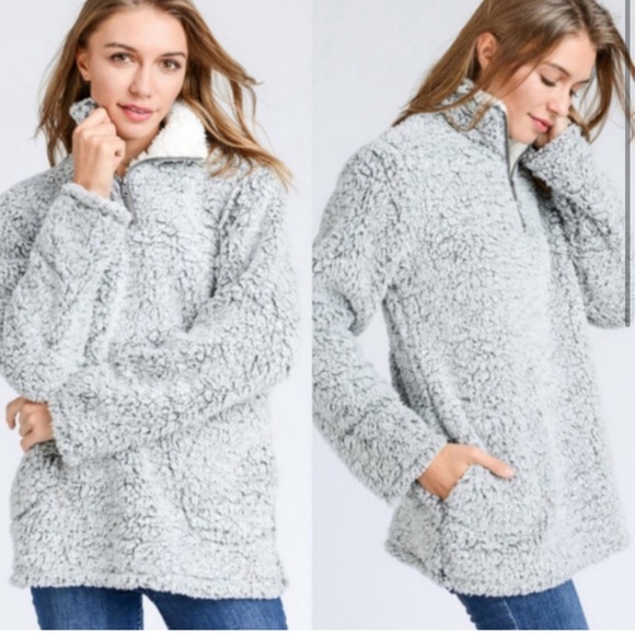 065 Cozy Oatmeal Teddy Zipper Pullover Sweater Top - Picture 4 of 4